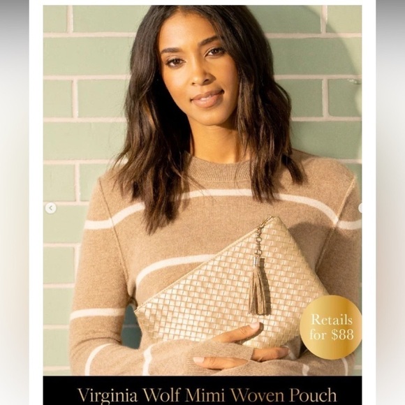 Virginia Wolf Mimi Woven Pouch clutch golden metallic